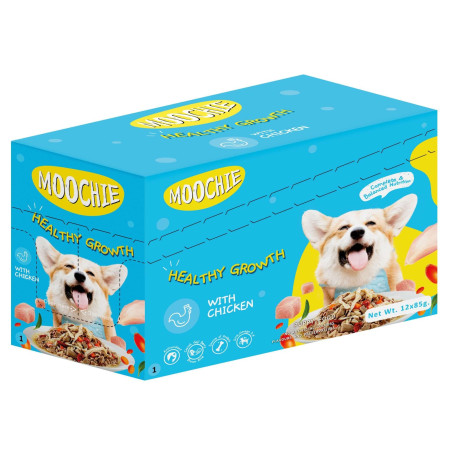 Pouch de pollo y verduras para cachorros MOOCHIE crecimiento saludable