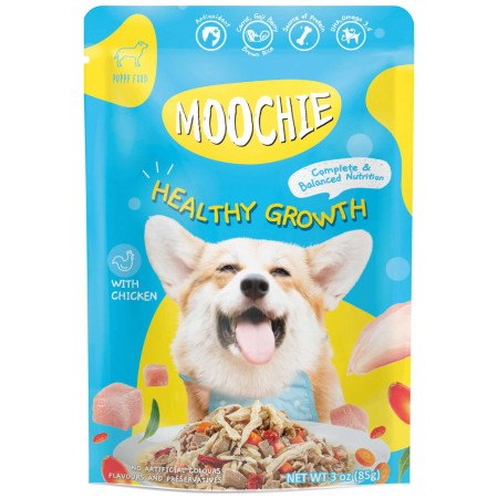Pouch de pollo y verduras para cachorros MOOCHIE crecimiento saludable
