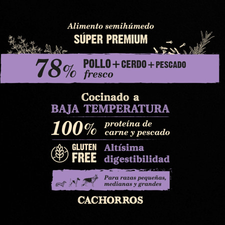 Alimento semihúmedo para perros adultos salmón y pavo 75% NutraDog WILD. 10 kg