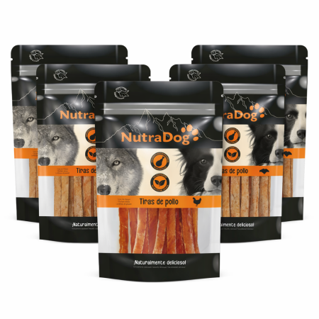 Snack tiras de pollo NutraDog.Pack Ahorro 5 x 350 gr