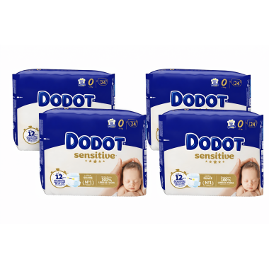 Pañales Dodot Sensitive Talla 0 Recién nacido. Pack 4 x 24 Und