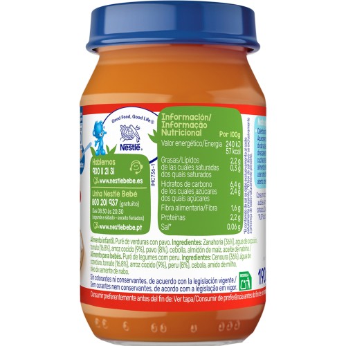 Potito Arroz con tomate y pavo 190g. Nestlé